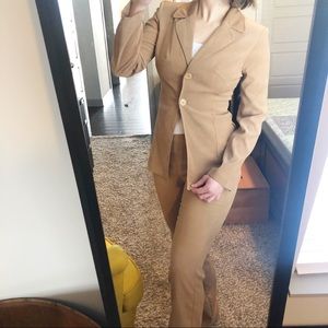 Vintage Tan Suit Fitted Pantsuit Camel Power Suit